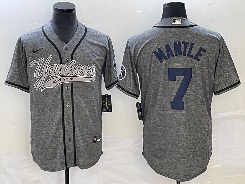 Men's New York Yankees Mickey Mantle #7 Gray Jersey Joint Edition